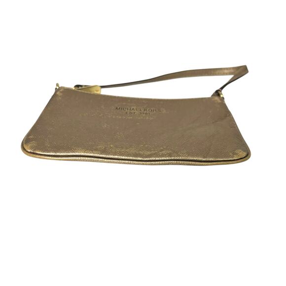 Michael Kors Metallic Wristlet Wallet Gold Leather Medium Card Holder Zip - Picture 3 of 14